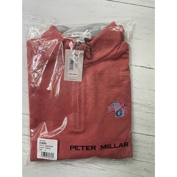 Peter Millar Crown Sport 1/4 Zip Sweatshirt, MS24K49, Clay Rose, Size L $150 - Picture 6 of 6